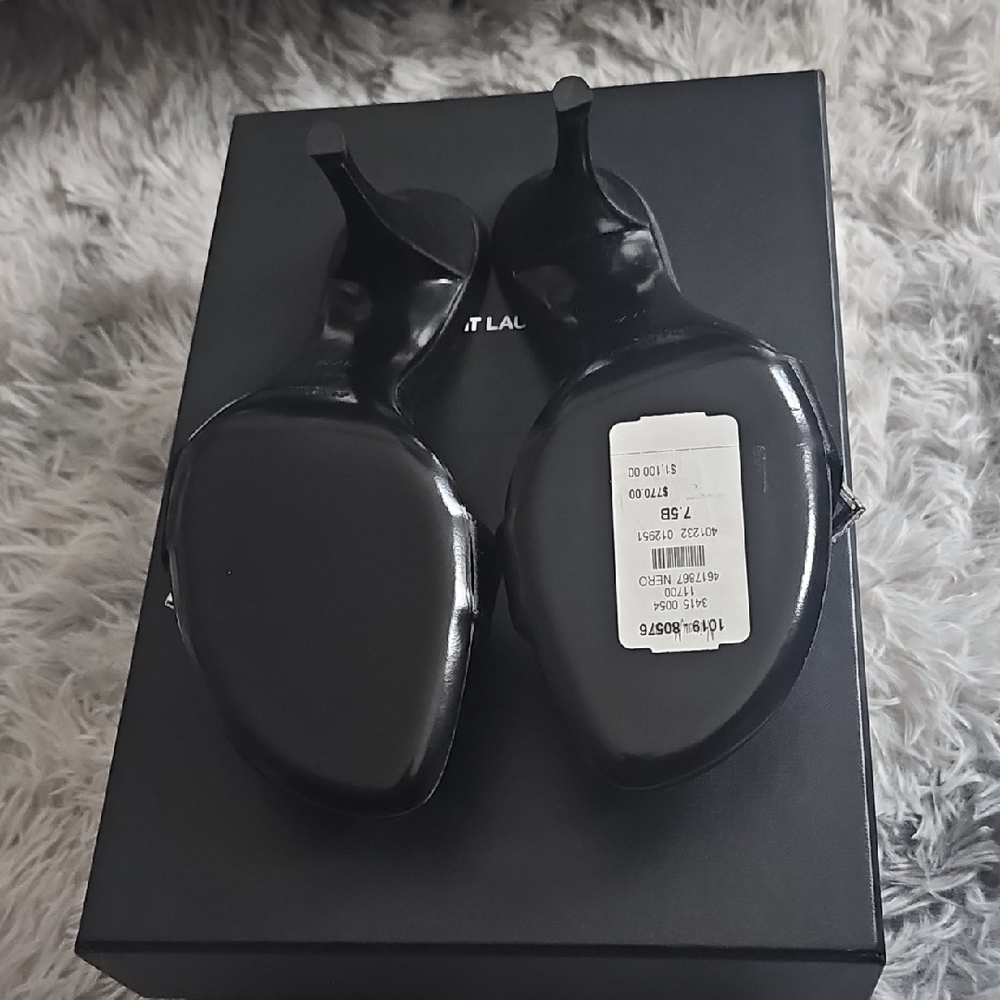 Saint Laurent Black Heels with Rhinestone Buckle - Picture 10 of 10